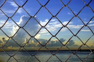 Decorative wire mesh of sky background