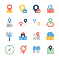 Map Navigation Flat Icons Pack 