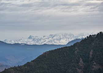 Himalayan mountains ranges in the snow 
