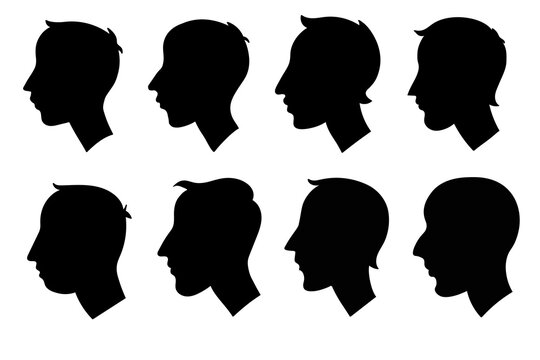 Set of profile portraits. Men with different hairstyles