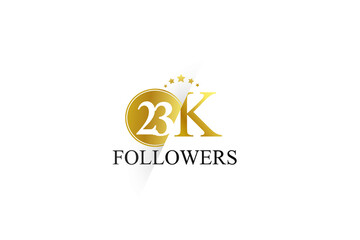 23K,23.000 Follower Thank you simple design isolated on white background for social media, internet, website - Vector