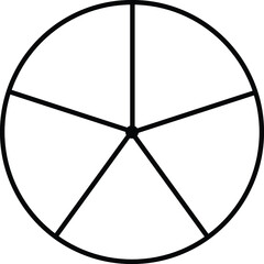 circle divided into 5 parts equal parts, black outline
