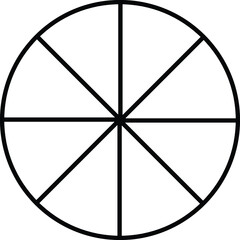circle divided into 8 parts equal parts, black outline