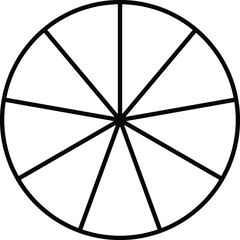 circle divided into 9 parts equal parts, black outline