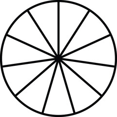 circle divided into 11 parts equal parts, black outline