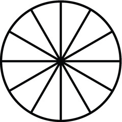 circle divided into 12 parts equal parts, black outline