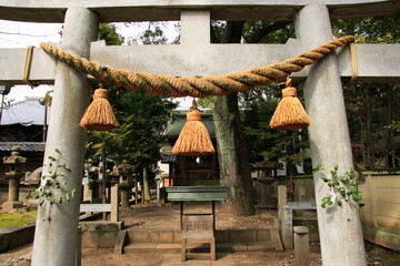 古い神社の鳥居としめ縄の風景