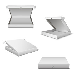Pizza boxes set, empty packaging template white pack