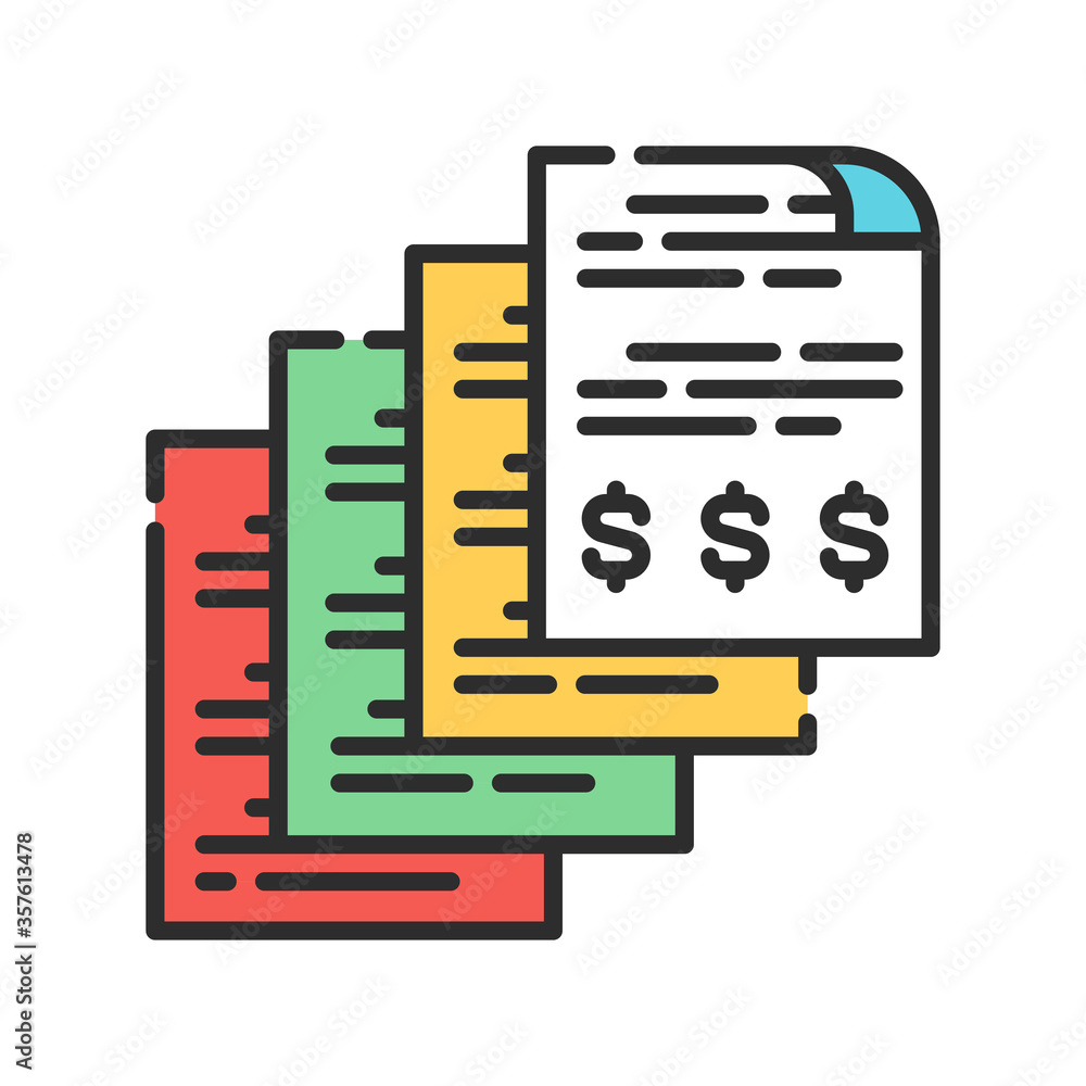 Poster report and financial statements color line icon. bookkeeping and accounting. pictogram for web page,