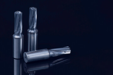 reamer drill special tools. Cutting edge right hand 6 teeth. Material carbide coating. Isolated on...