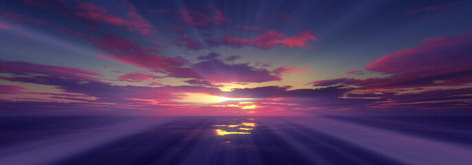 sunset calmly sea sun ray 3d rendering