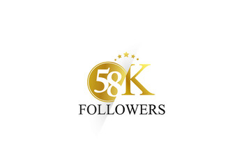 58K,58.000 Follower Thank you simple design isolated on white background for social media, internet, website - Vector