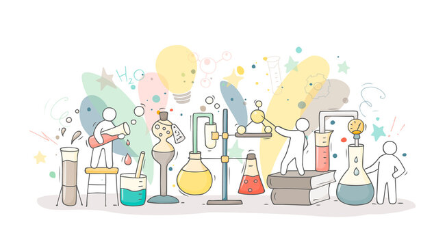 chemical experiment with working little people
