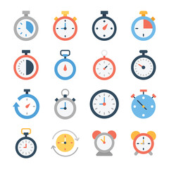 Stopwatch And Alarm Clock Flat Icons 