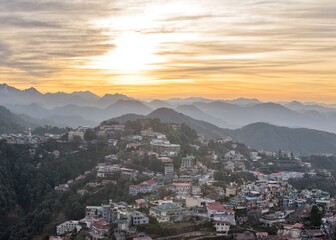 Fototapeta na wymiar sunrise view of the city of the mountains 
