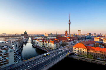 Berlin sunset cityscape view with television tower