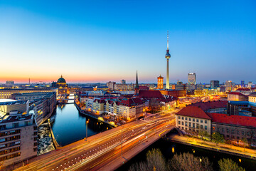 Berlin sunset cityscape view with television tower