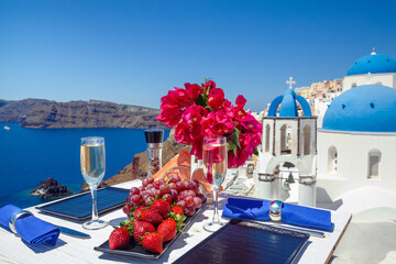 Wine and fruit on the table for two