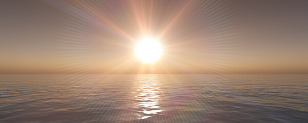 Obraz na płótnie Canvas sunset sea sun ray clear sky. 3d rendering