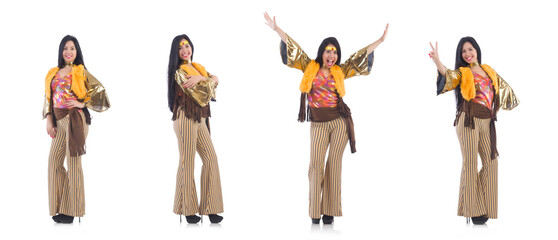 Fototapeta premium Girl in colourful latino dress isolated on white