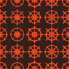 Seamless vector pattern with Indian religion symbol Dharmachakra
