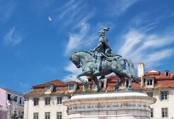 Obraz premium Statue of King Joao I on the Praca da Figueira . Lisbon. Portugal