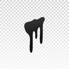 Drip paint. Ink stain. Drop melt liquid isolated on white transparent background. Splash of chocolate, oil, blood. Black splatter syrup, candy sauce, caramel. Color easy to edit. Vector illustration