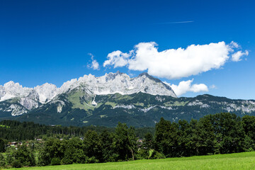 mountain landscape in the alps with blue sky