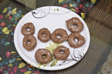 Fresh Home made Donuts is ready to serve. Ring shaped Doughnuts.