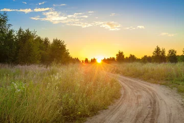 Foto op Plexiglas amazing summer rural landscape with sunrise © yanikap