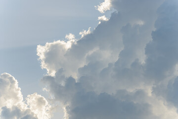 Stormy rain big fluffy clouds. Dark sky. Natural scenic abstract background. Weather changes...