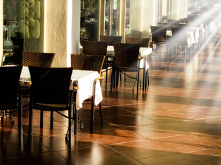 restaurant tables and light