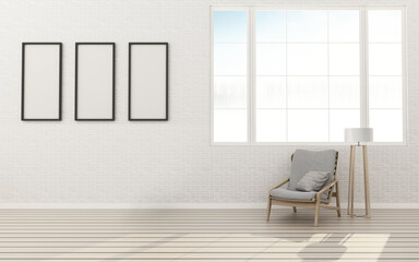 Empty room with chair and white board.Comfort space in home. Modern interior design. -3d rendering