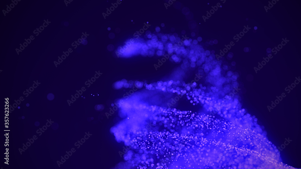 Poster A vortex of lighting particles. A tornado of twisted glowing blue dots. Abstract digital background with beautiful swirls. 3D tunnel or wormhole. 3D rendering.