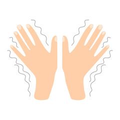 Tremor, trembling. Symptom of disease, sensitivity to cold, anxiety or fear. Muscle twitching. Hand with nails. Flat vector stock illustration isolated on white background.