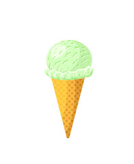 Mint ice cream cone. Design template for AD, promo, menu, flyer. Vector illustration cartoon icon isolated on white background.