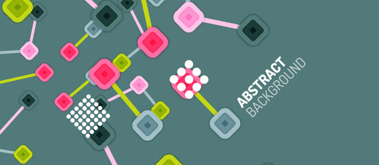 Abstract square dot connections, flat style multicolored geometric background for Wallpaper, Banner, Background, Card, Book Illustration, landing page or poster design