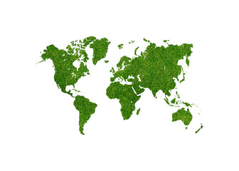 3D illustration. Conceptual of global green environmental issues worldwide. Green world map.