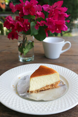 cheese cake, cheese pie with hot drink