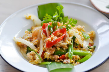 stir fried egg and minced pork or stir fried egg and fermented pork
