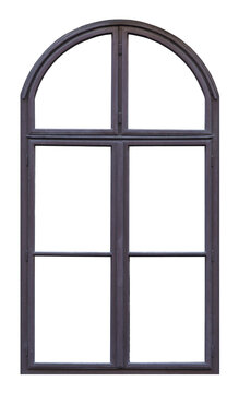 Old Brown Wooden Window With Arch On White Background