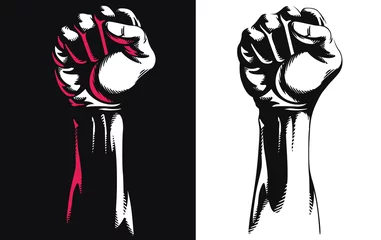 Foto op Plexiglas Silhouette raised fist hand clenched protest punch vector icon logo illustration isolated on white background © bluezace
