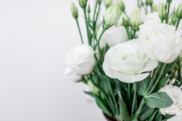 Bouquet of white flowers on white background