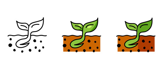 This is a set of icons with different sprout style. Contour and color sprout symbols. Freehand drawing. Stylish web site solution.