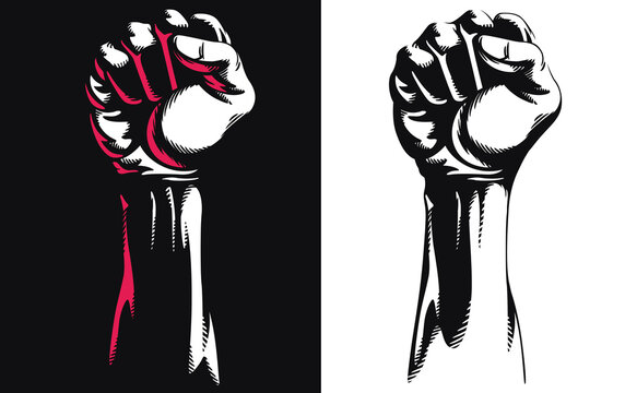 Silhouette raised fist hand clenched protest punch vector icon logo illustration isolated on white background