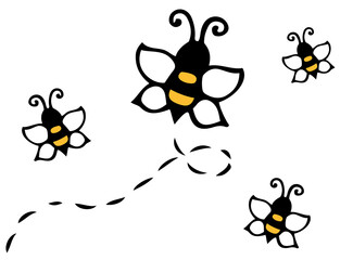 Cute cartoon character. Flying Bee with honeycomb isolated on white background vector illustration. Bee on a white background.