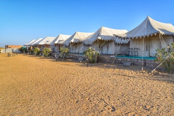 Beautiful view of the tents at desert.
