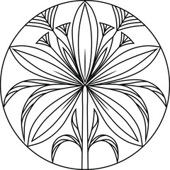 Lily in a circle, abstract black and white graphic pattern.