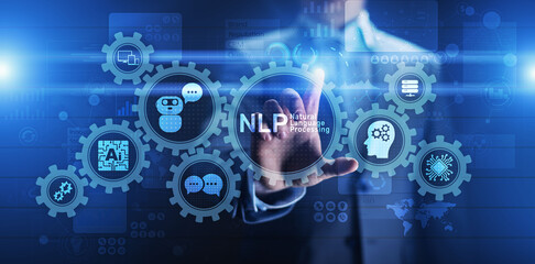NLP natural language processing cognitive computing technology concept on virtual screen.