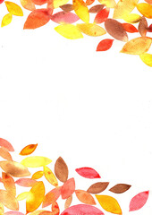 Autumn leaves watercolor grunge hand painting frame background for decoration on autumn seasonal and Thanksgiving festival.